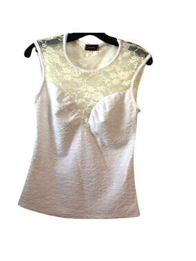 White Lace-Trim Sleeveless Top By Joppa Textured Fabric Size L Made In USA